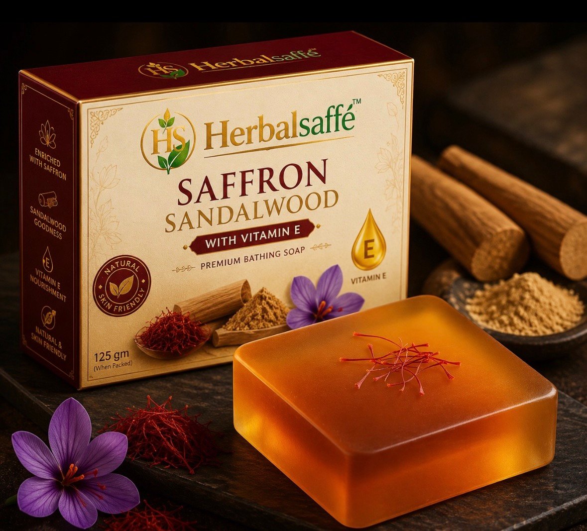 SAFFRON SANDALWOOD WITH VITAMIN E PREMIUM BATHING SOAP 125 Gm