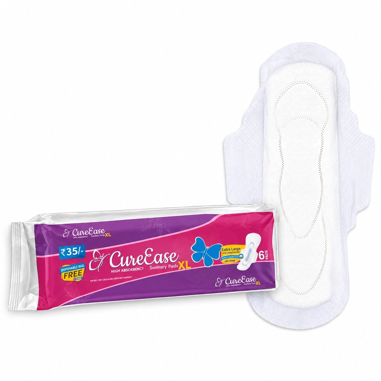 Premium Straight Sanitary Pads with 6 Free Disposable Bags XL