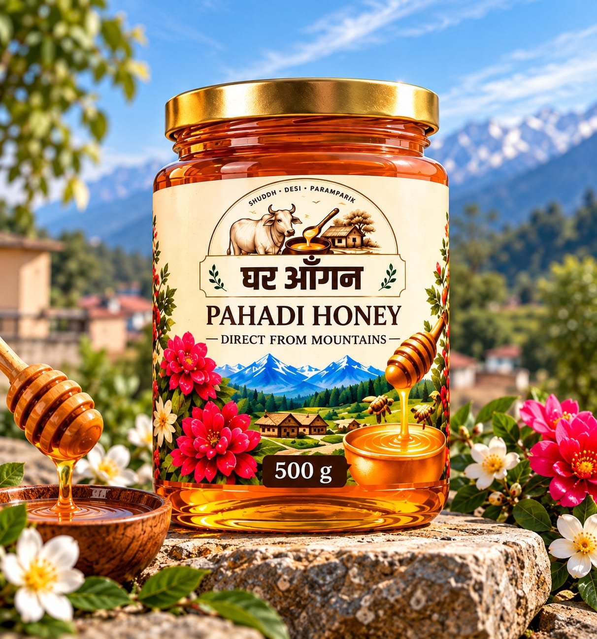 Pure Pahadi Honey - 500g Glass Jar