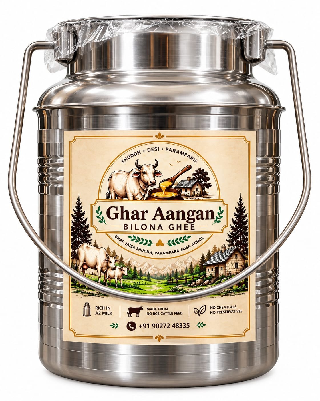 Ghar Aangan A2 Desi Pahadi Bilona Cow Ghee - 5 Litres (Family Value Pack)
